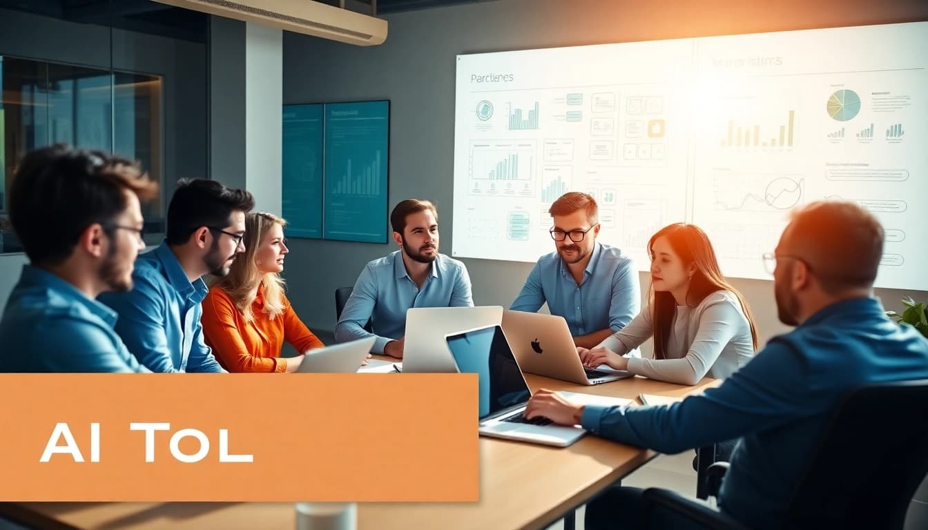 Team collaboration in the ai tool marketplace, fostering creativity and innovation in a modern workspace.