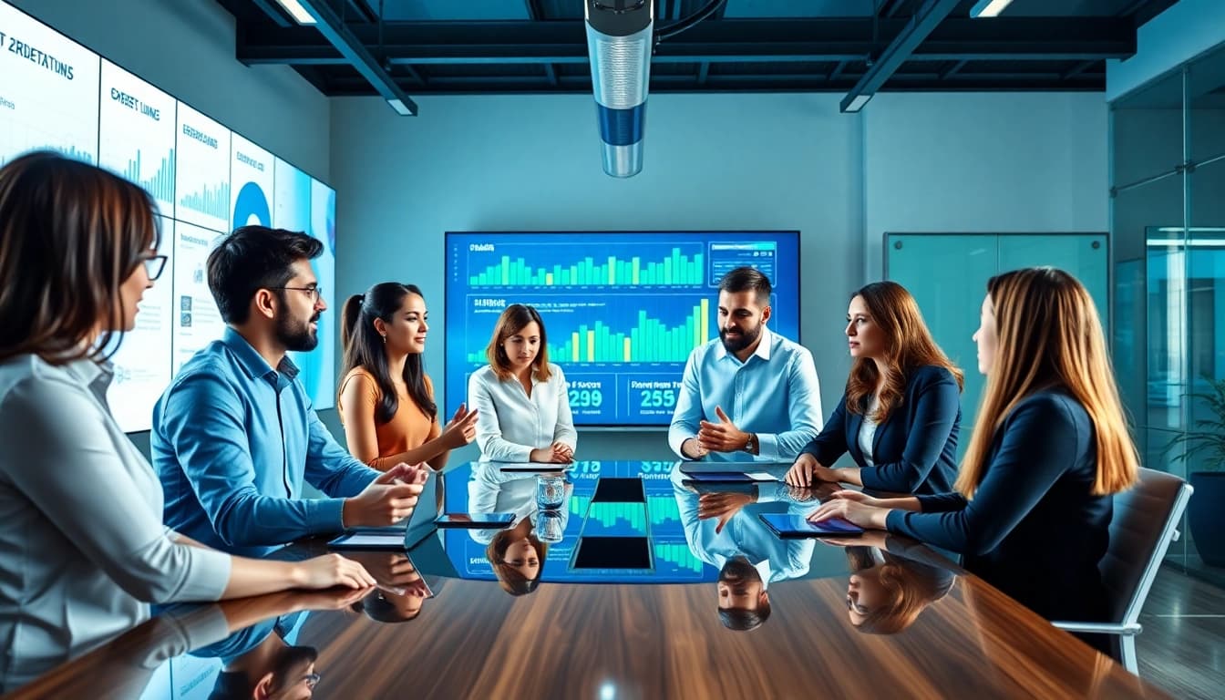 Agency team collaborates in a modern office, showcasing creativity and professionalism.