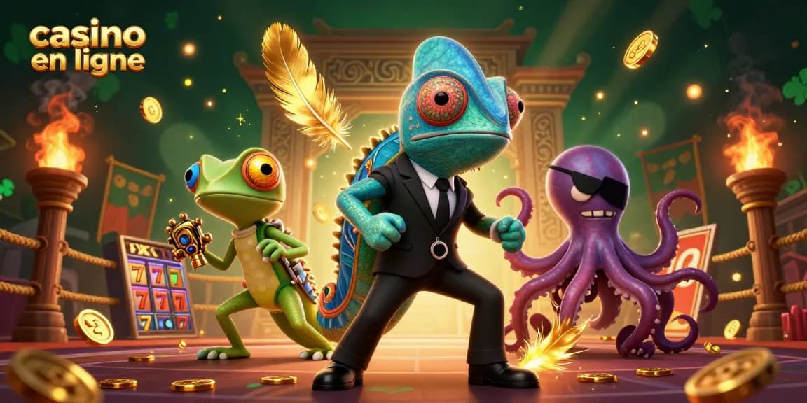 Jouez à casino en ligne avec un caméléon espion et des éléments de jeu captivants.