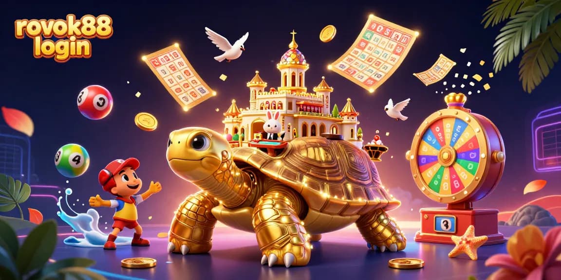 Experience the excitement of gambling with rokok88 login featuring a golden tortoise casino under dynamic lottery bursts.