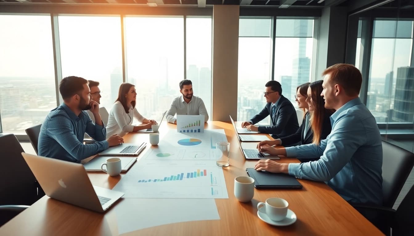 Enhancing business growth insights through teamwork in a modern office setting.