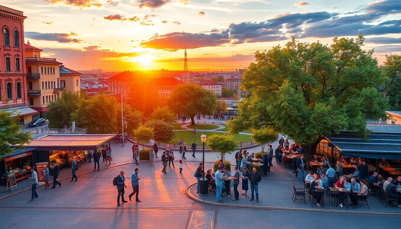 Читання новин з https://sumy24.com.ua на тлі жвавого міста Суми.