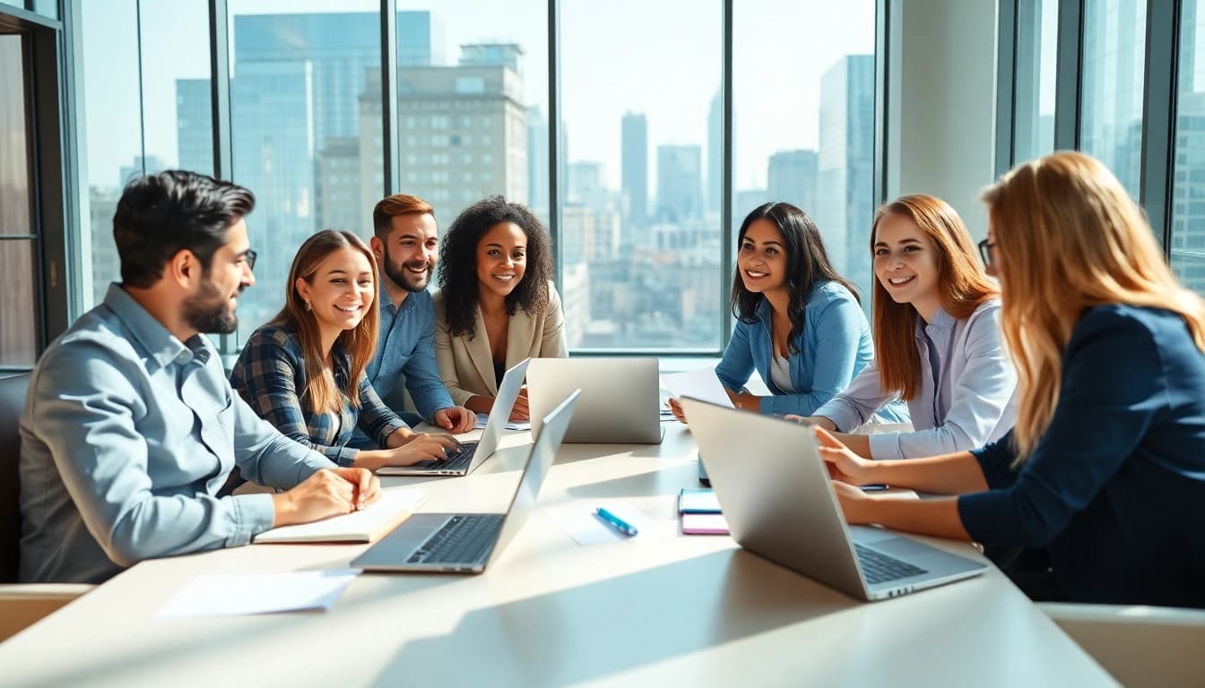 Besprechung zu Finanzstrategien bei https://zukunftkapital.de in modernem Büro mit vielfältigem Team.