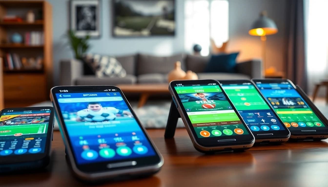Explore the best sports betting apps in India with dynamic smartphone displays and an inviting atmosphere.