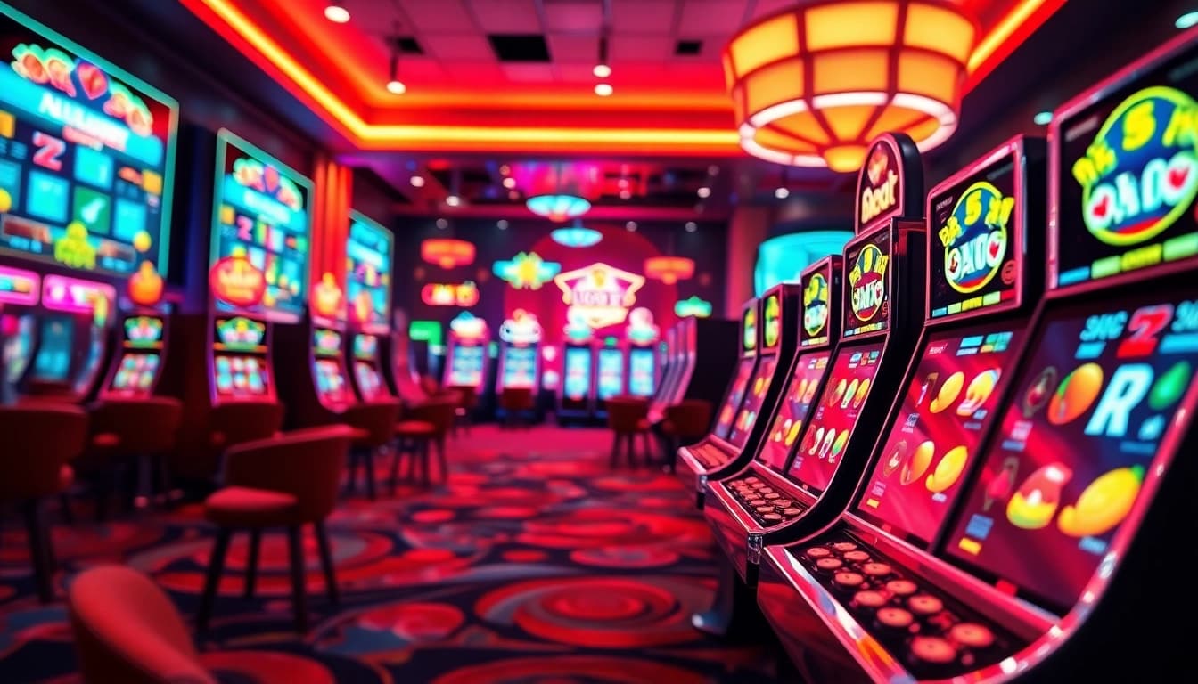 Bermain slot depo 5k dengan simbol uang dan neon yang cerah
