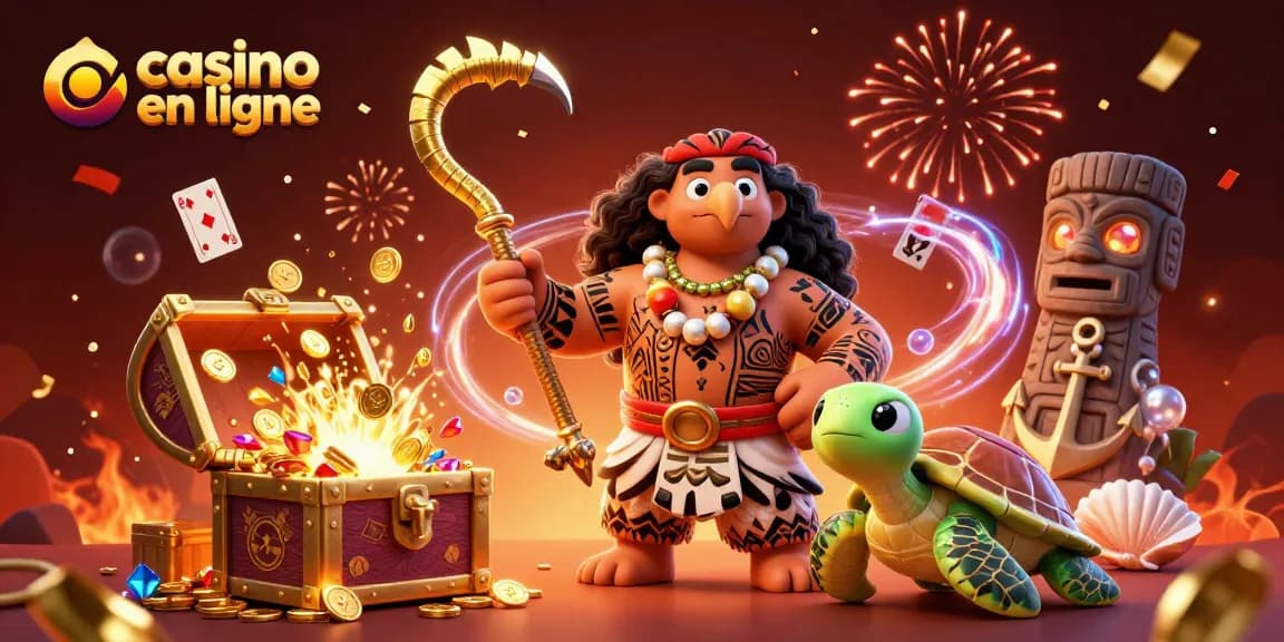 Découvrez le plaisir du casino en ligne avec des personnages animés entourés de trésors et de jeu.