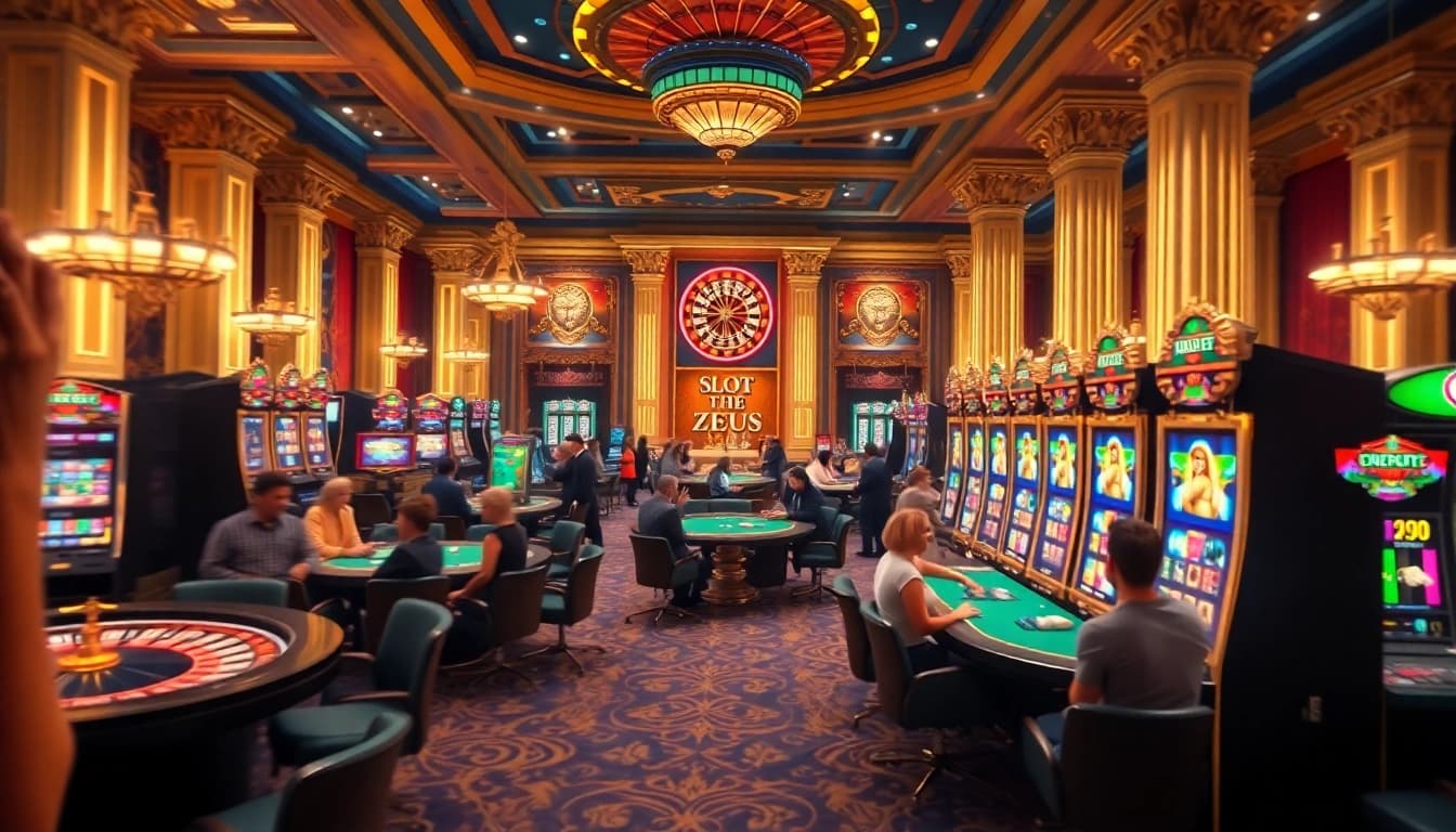 Spin to win at the Slot Zeus machine in a luxurious casino atmosphere.