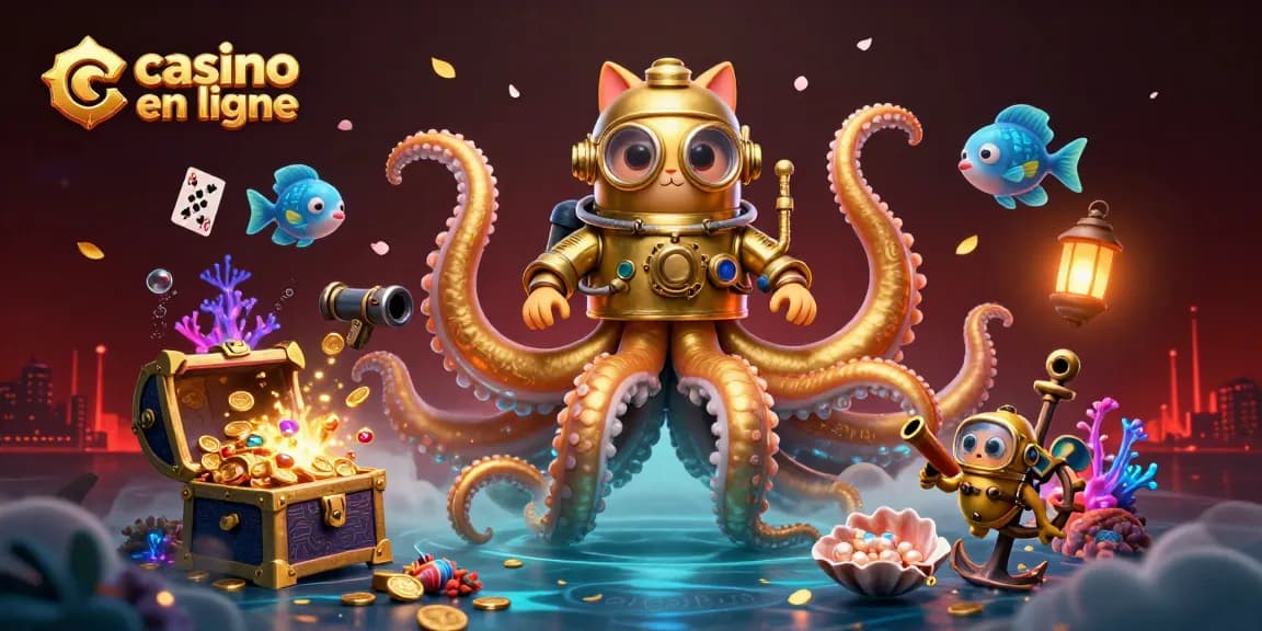 Plongez dans l’aventure casino en ligne avec un kraken géant et un chat plongeur remplis de trésors.