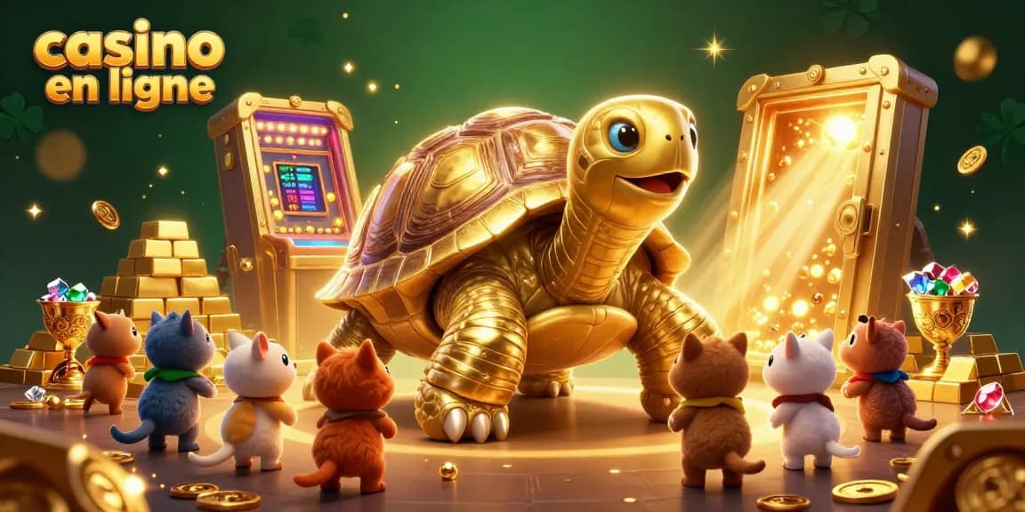 Jouer à casino en ligne avec une tortue géante en pinball entourée de trésors scintillants.