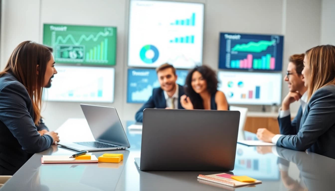 Engaging business collaboration with diverse entrepreneurs in a modern office setting.