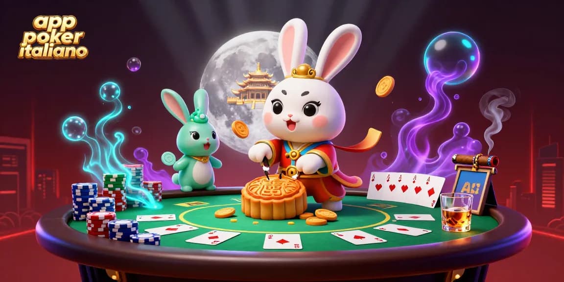 Gioca con le migliori app poker italiano mentre il coniglio lunare prepara le delizie sullo sfondo della luna.