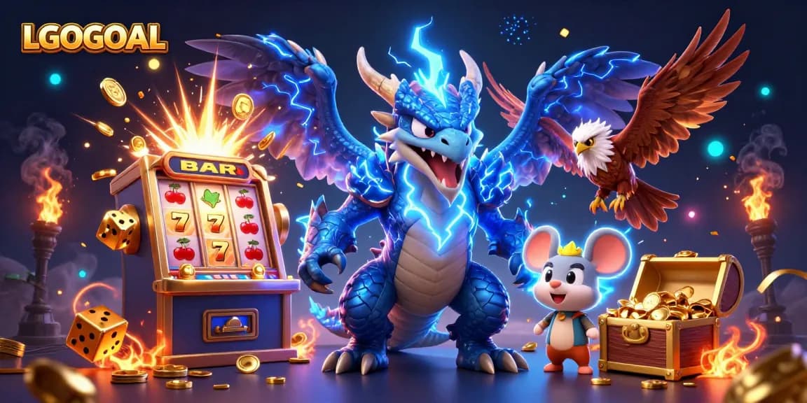 Experience winning at LGOGOAL, where jackpots explode from slot machines amidst vibrant gaming elements.