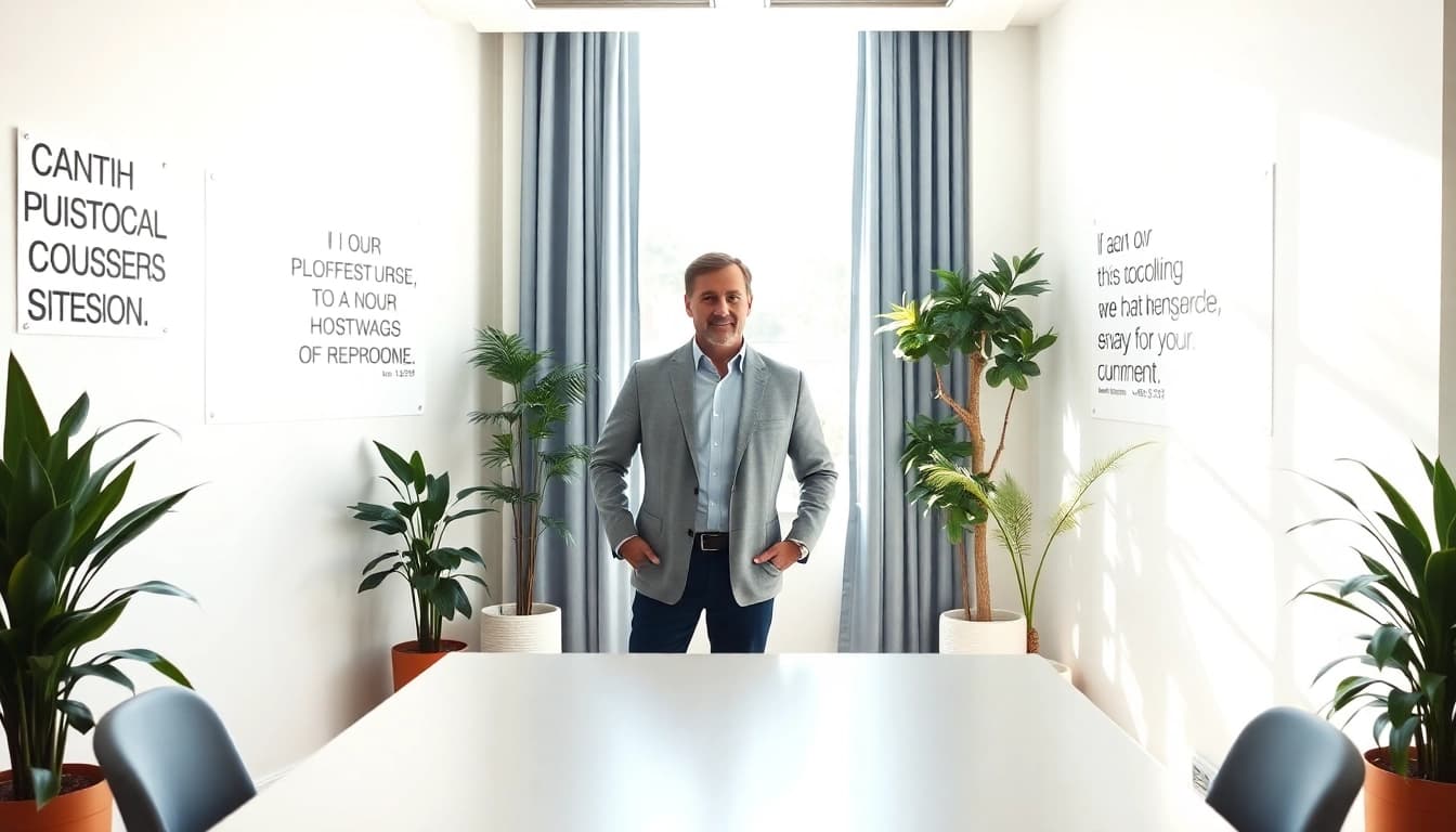 Engaging business coach los Angeles demonstrating guidance in a modern office.