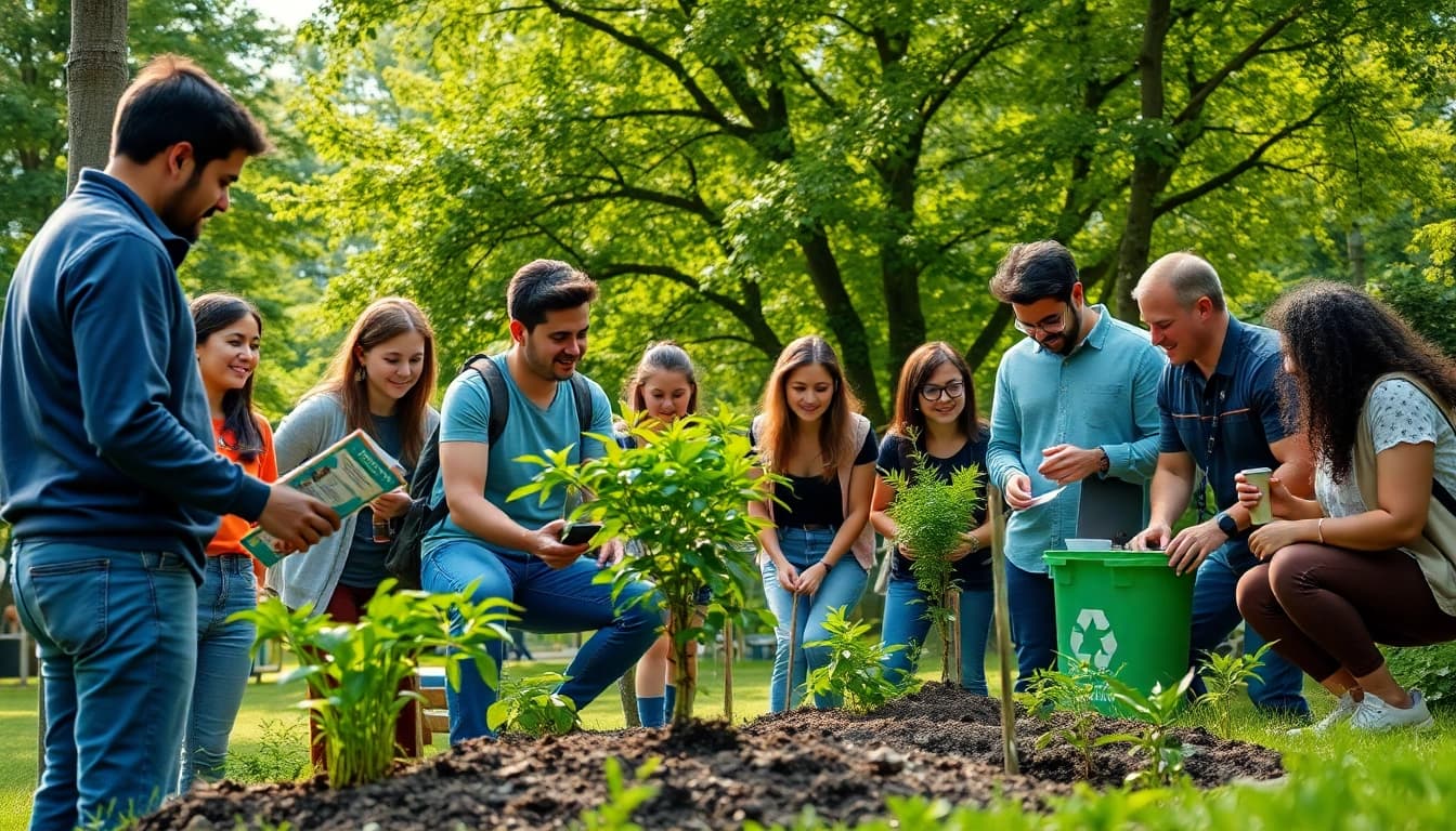 Engaging scene representing sustainable practices featured on https://www.unsustainablemagazine.com with diverse individuals cultivating a greener future.