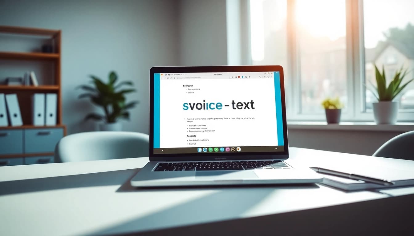 Utilize https://www.speechlyapp.com for seamless voice-to-text conversion in a modern workspace.