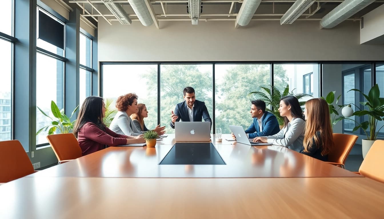 Collaborative professionals engaged in a brainstorming session at https://fhpts.com in a modern workspace.