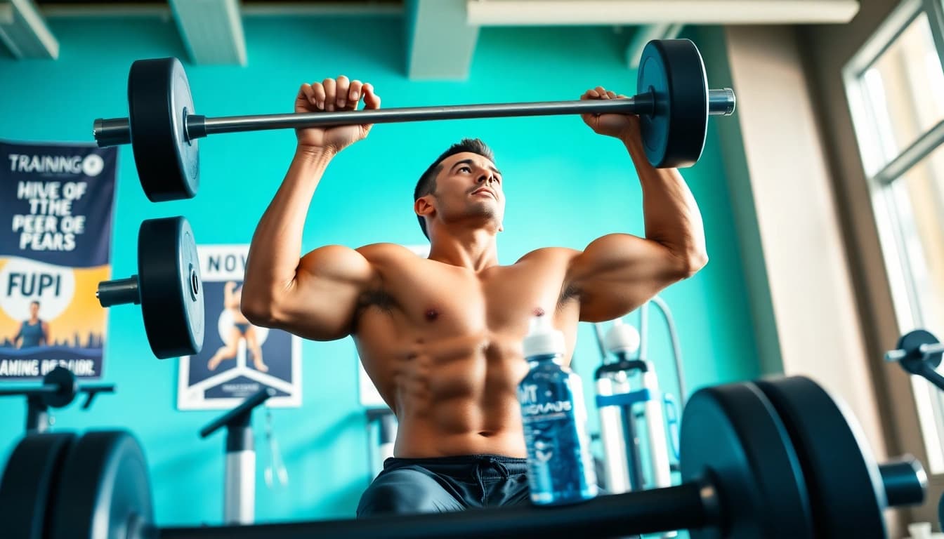 Train with 888new: professional athlete lifting weights in an energetic gym environment.