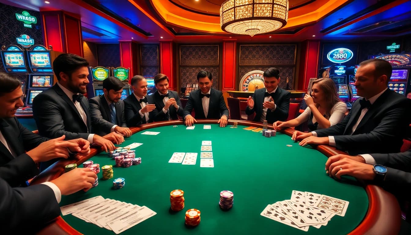 Experience the high-stakes excitement at mm88 com with players competing at a stylish poker table.
