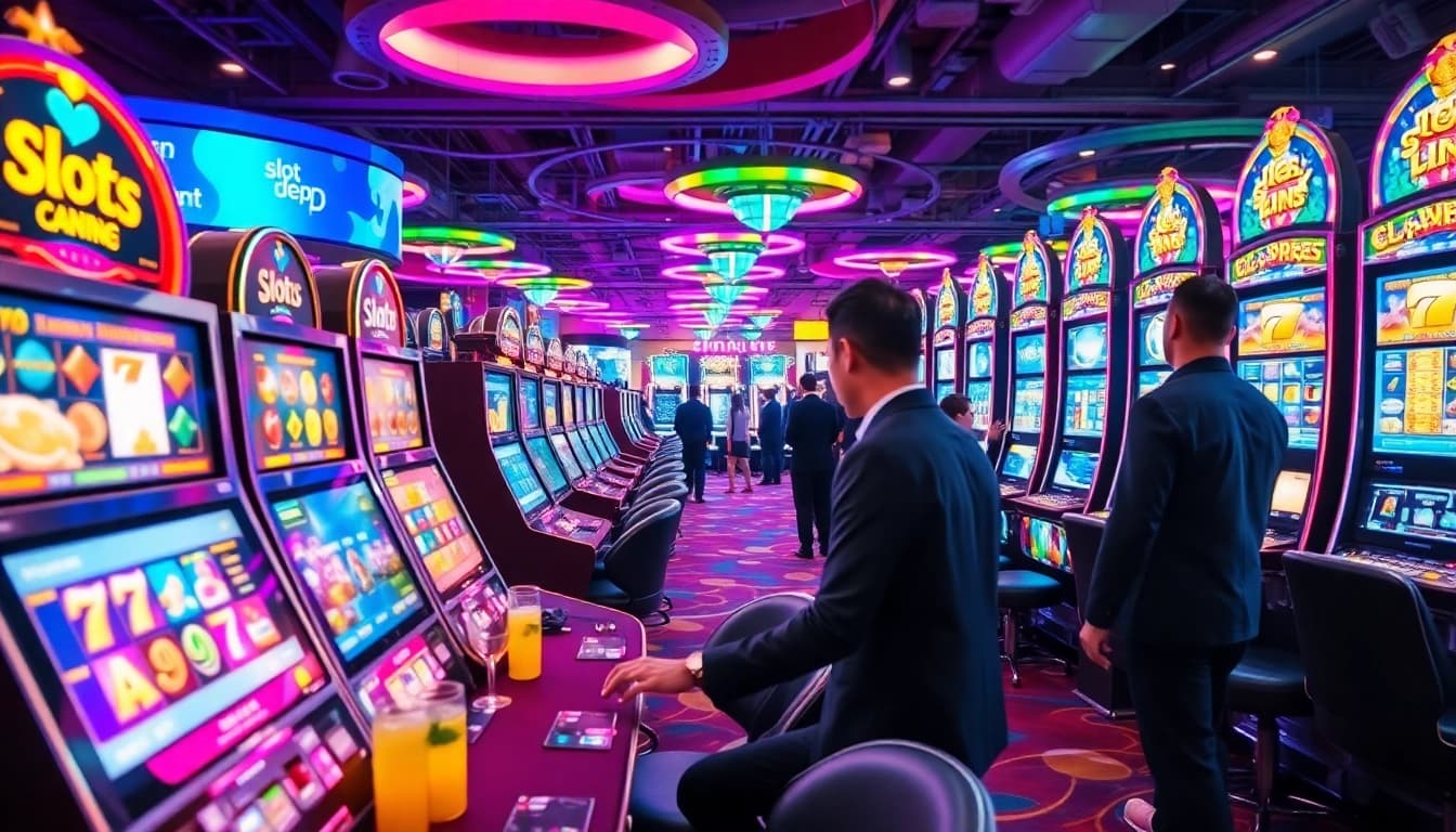 Rasakan kegembiraan bermain dengan Slot Depo 5K pada mesin slot modern dalam suasana kasino yang semarak.