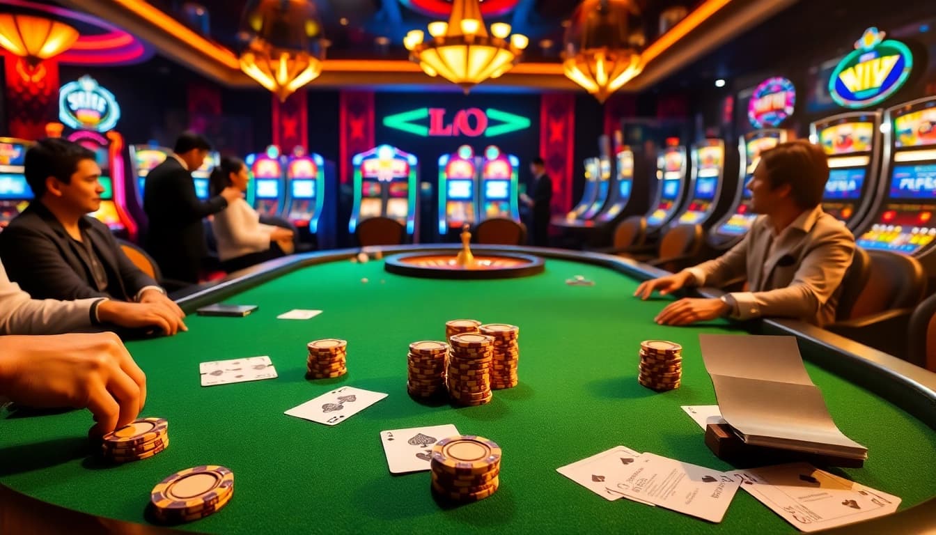 Experience high-stakes gaming at https://nk88.us.com/ with thrilling poker action amid lavish casino decor.