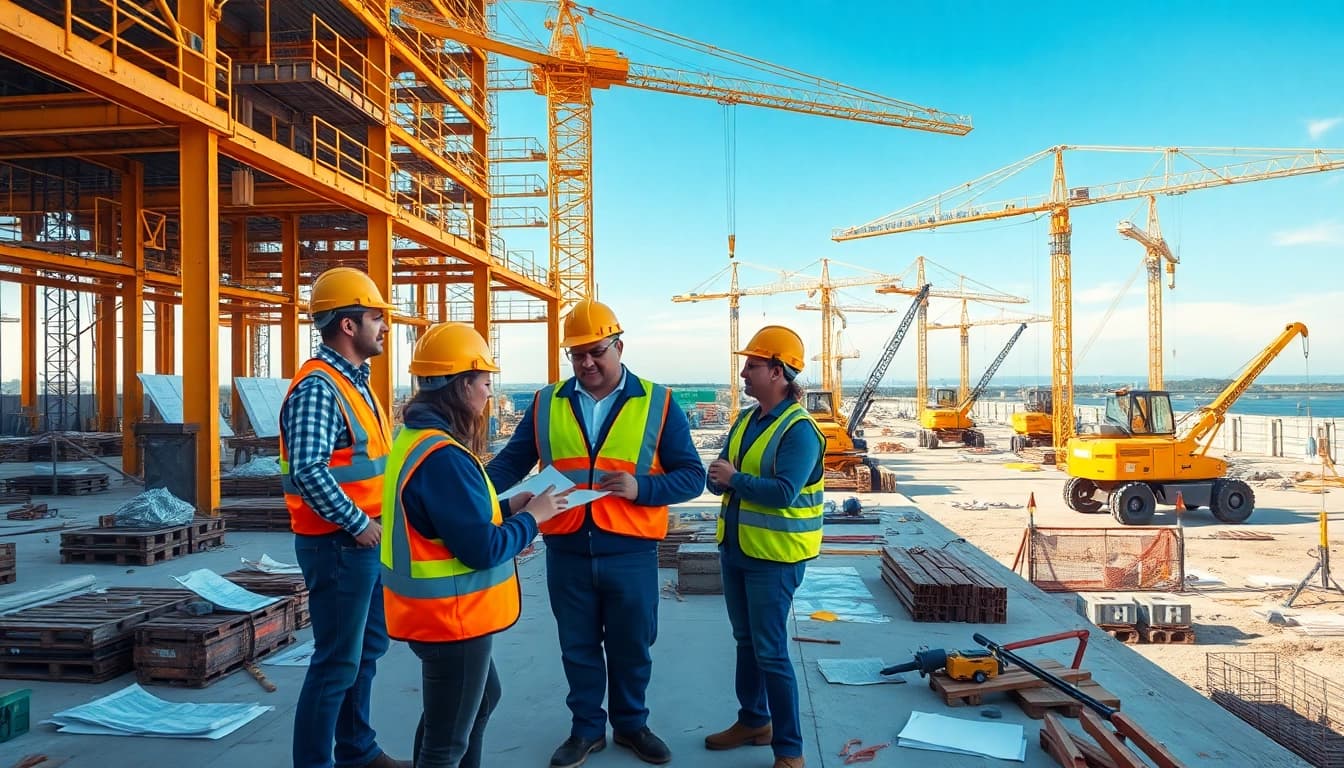 Construction workers collaborating at a site representing the construction association south carolina.