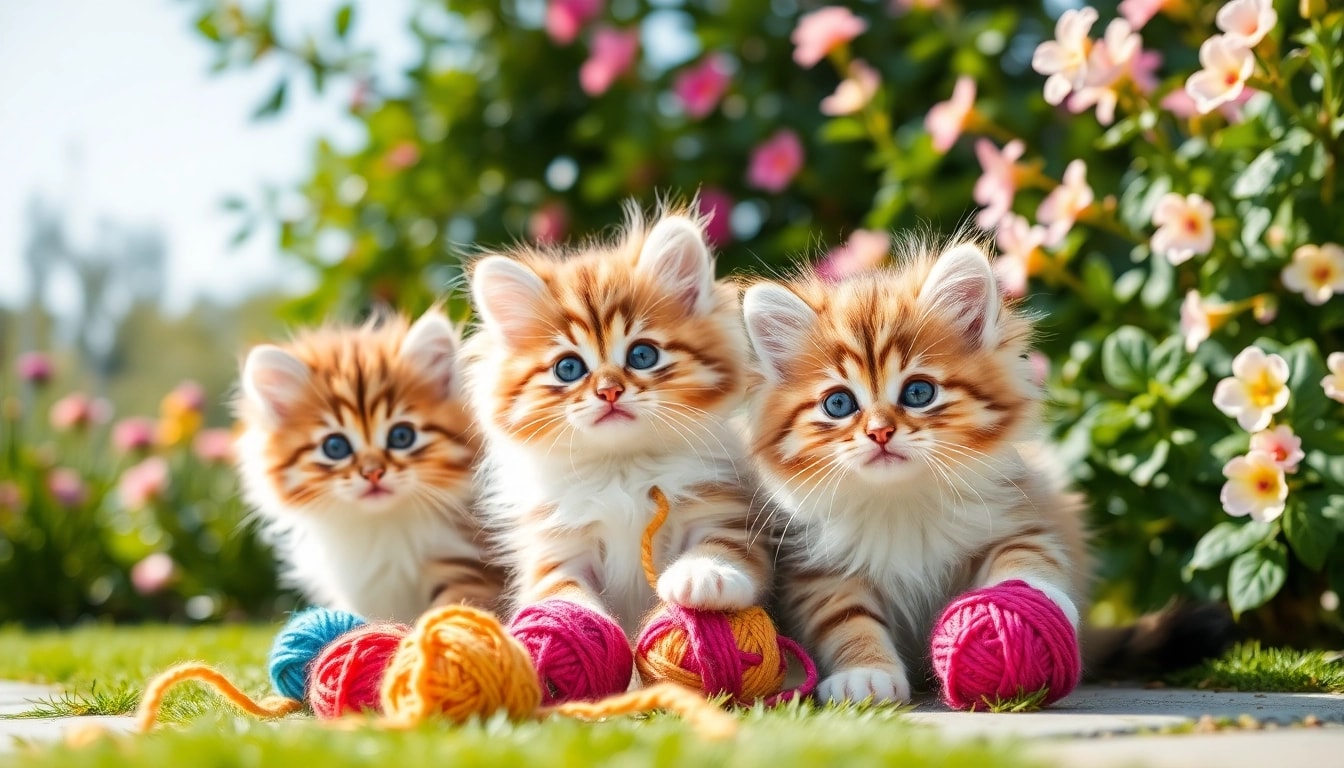 Playful Maine Coon kittens for sale California in a vibrant garden setting.