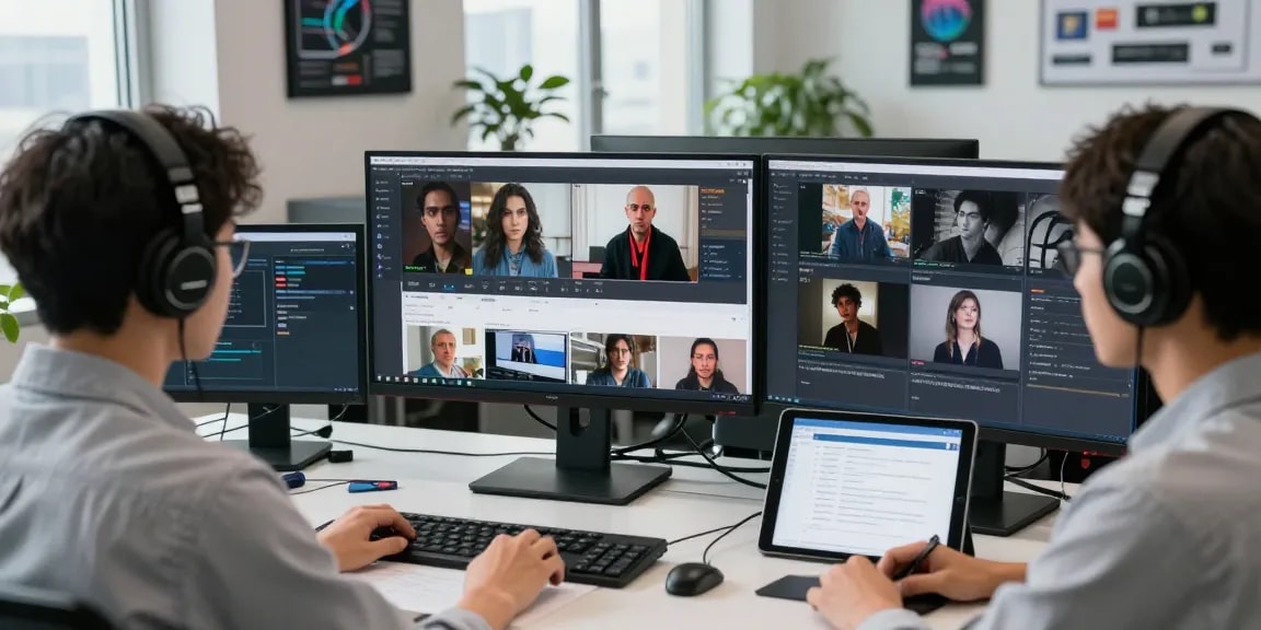 Professional using ai image detector for content moderation in a modern tech workspace.