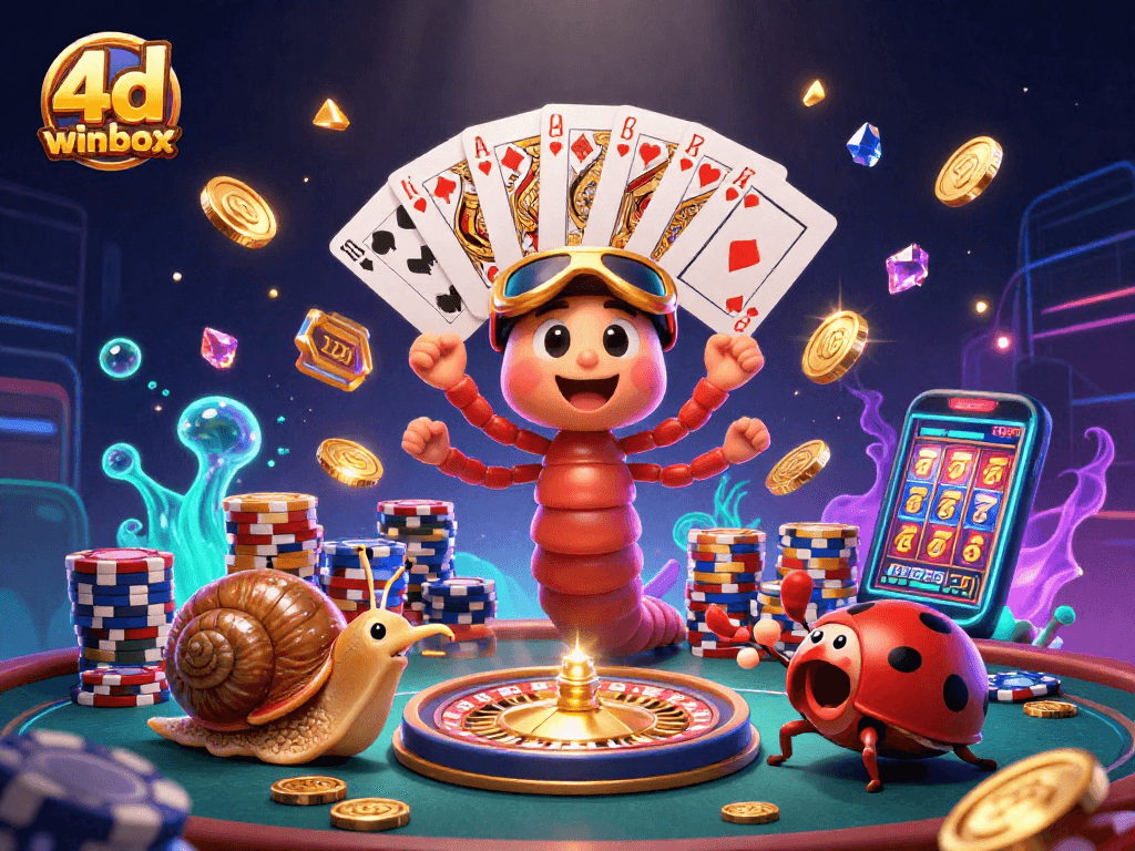 Engage with 4d winbox in an electrifying casino scene featuring animated characters and vibrant game elements.