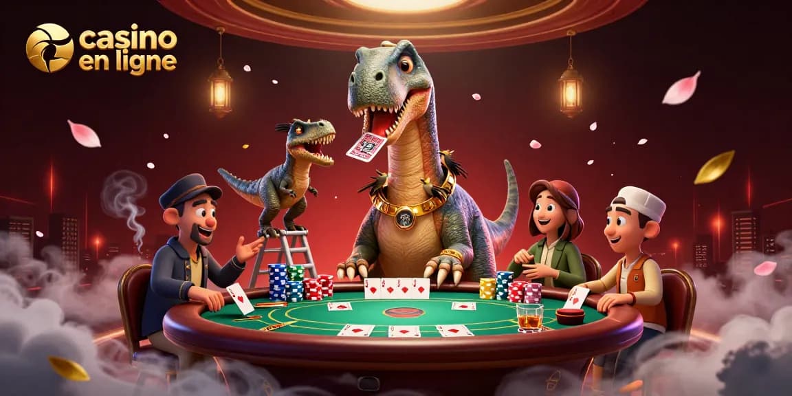 Jouez au poker en ligne dans un casino en ligne, admirez le brontosaurus et le rapace en action.