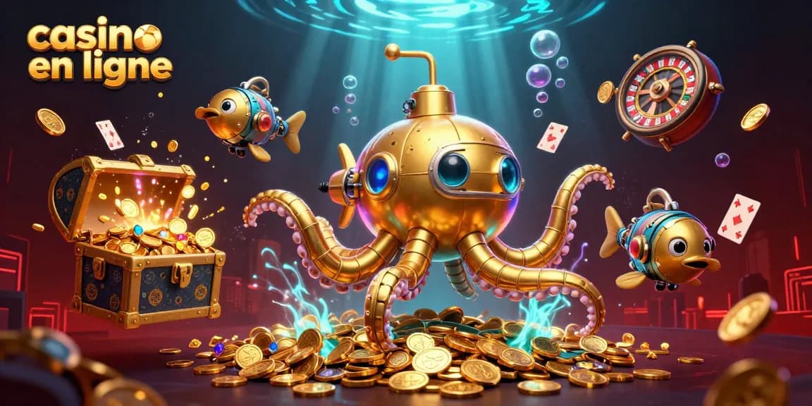 Jouer et gagner au casino en ligne avec une illustration de kraken et des éléments de jeux captivants