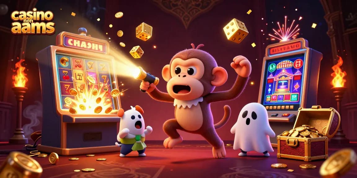 Scopri le offerte emozionanti dei casino non AAMS, con un'incredibile illustrazione di un fantasma scatenato e il suo cacciatore di fantasmi