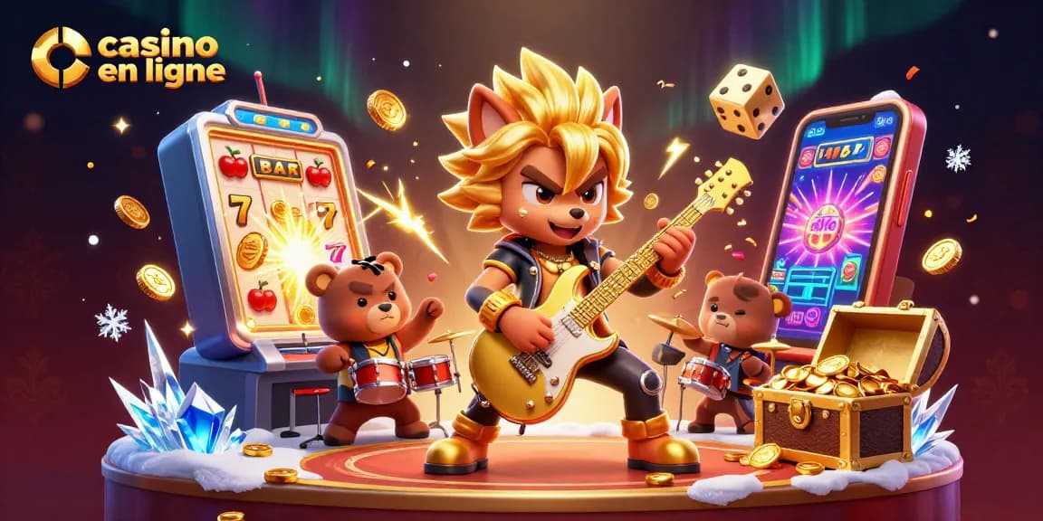 Profitez du jeu avec casino en ligne où un loup rock star anime la scène au milieu des jackpots.