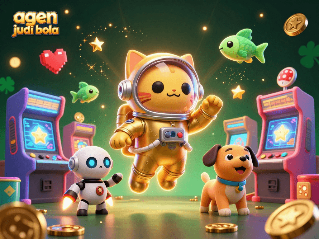 Experience thrilling action with agen judi bola in a vibrant, dynamic 3D casino illustration.