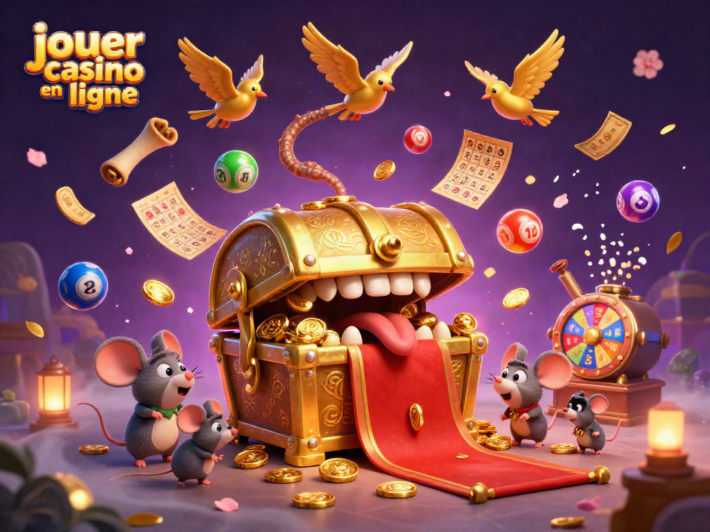 Jouer au casino en ligne avec des jeux colorés et festifs, une scène dynamique de jackpot.
