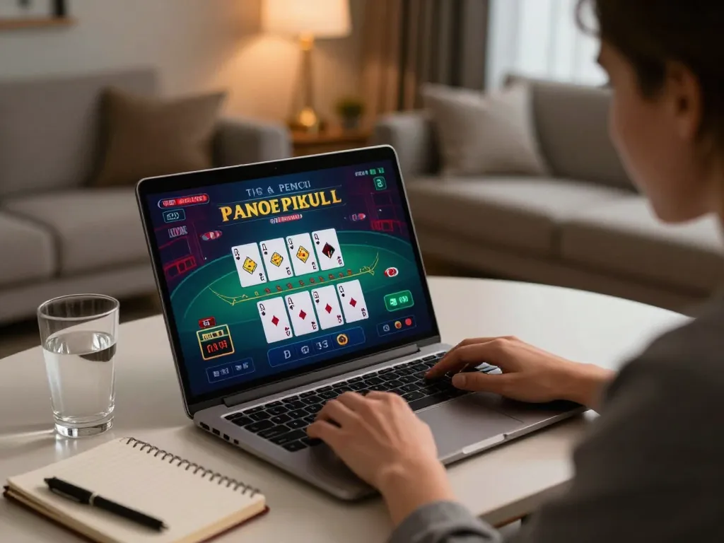 A person enjoying the excitement of Agen Casino Online from home while playing live dealer blackjack.