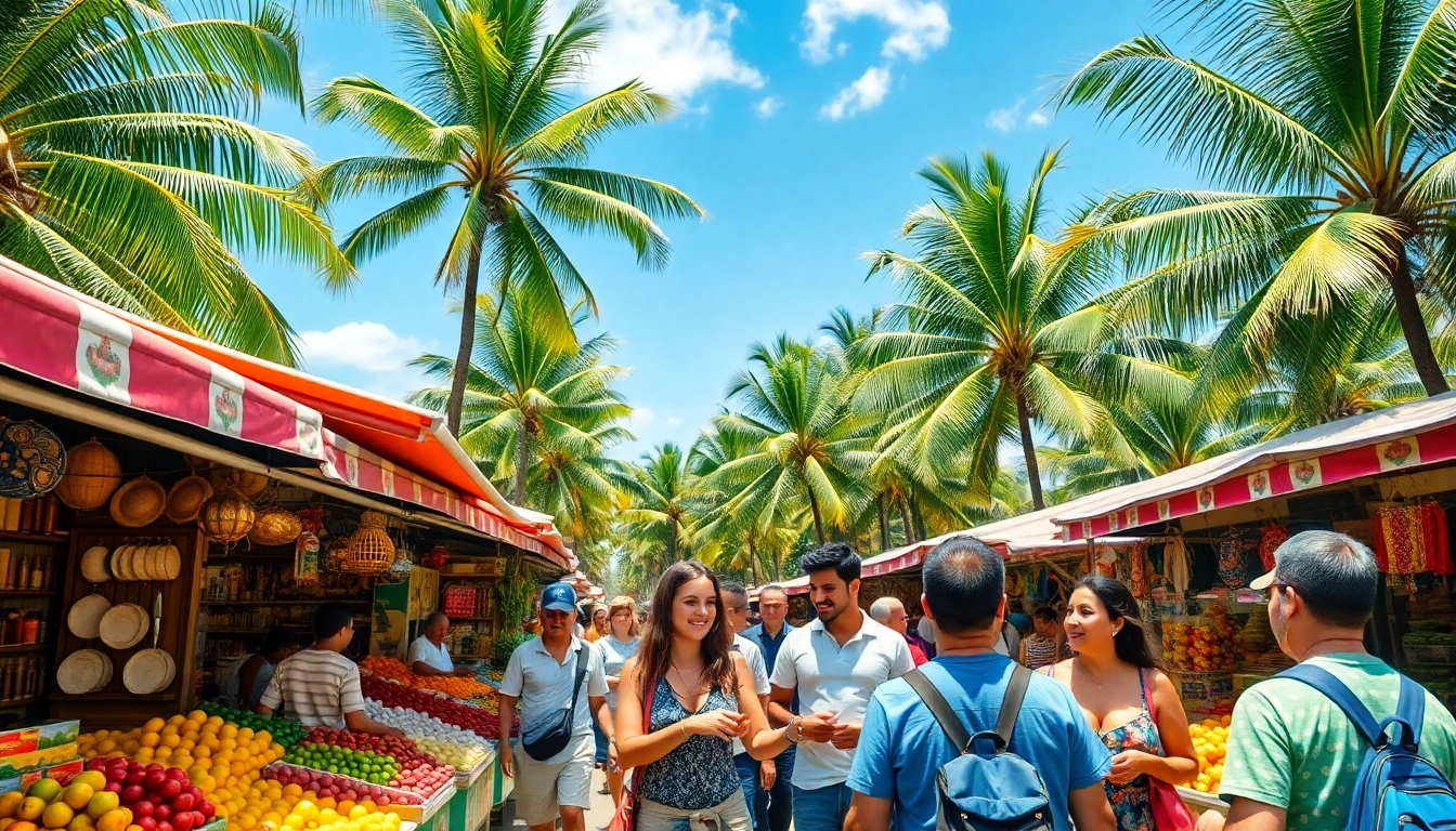 Discover a vibrant street market scene at https://travelingossip.com showcasing colorful stalls and joyful travelers.
