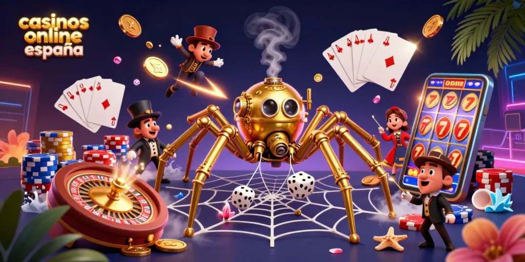Casinos online España: Juega y gana con la diversidad de juegos en esta rica ilustración 3D.
