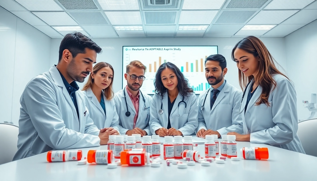 Collaborative healthcare professionals examining research for the ADAPTABLE Aspirin Study.