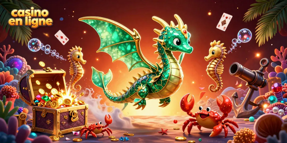 Profitez du meilleur casino en ligne avec notre dragon flottant et un trésor sous-marin splendide.