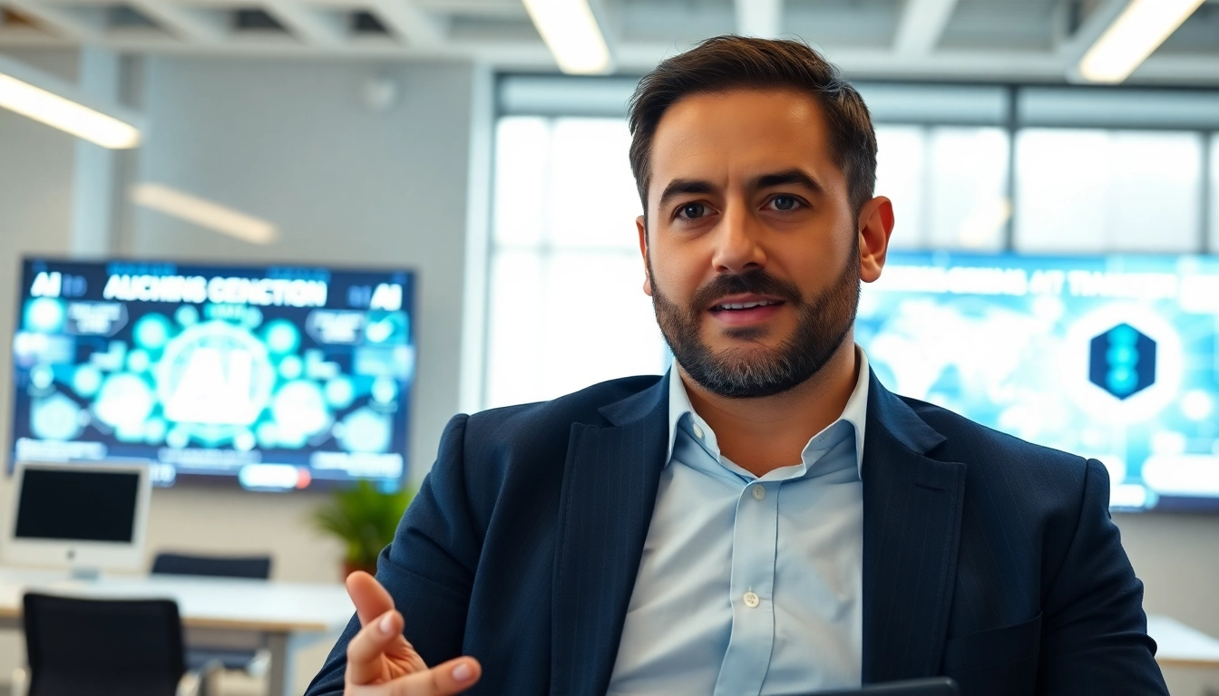 Dinis Guarda sharing insights in a modern office, showcasing technology and leadership.