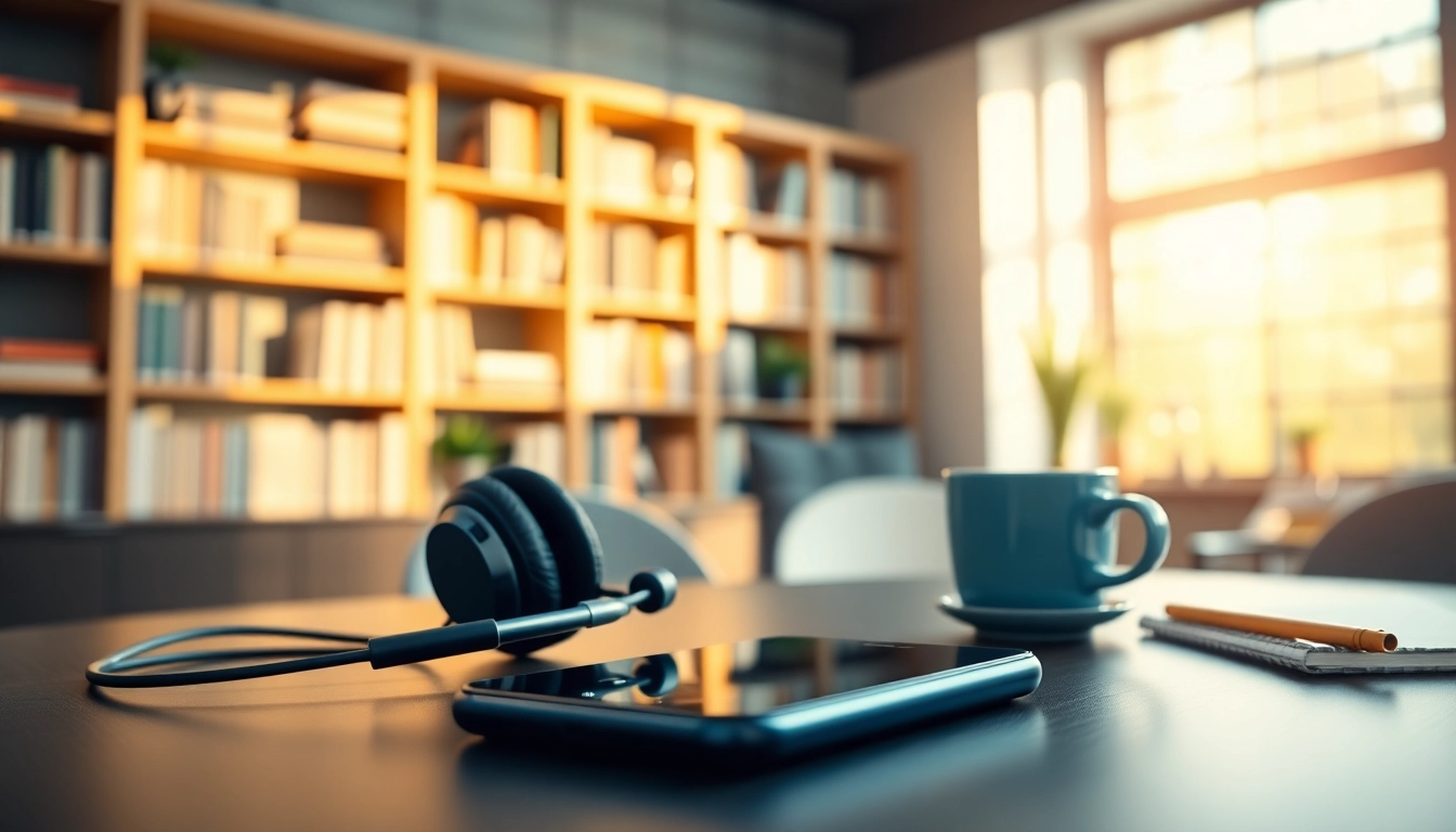 Record phone conversations efficiently using modern devices in a stylish office environment.