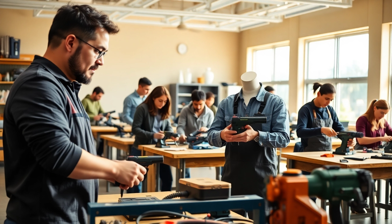 Students learning at trade schools in southern California in an engaging classroom.
