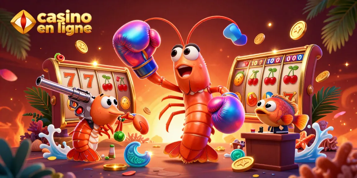Image dynamique de casino en ligne avec une crevette-mante et des éléments de jeu captivants.