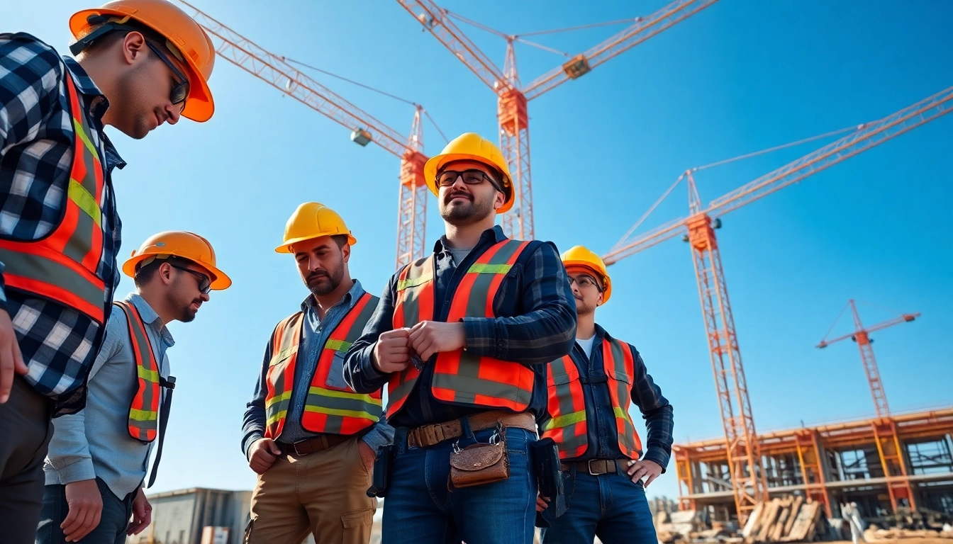 Construction membership association members collaborating with industry professionals on-site.