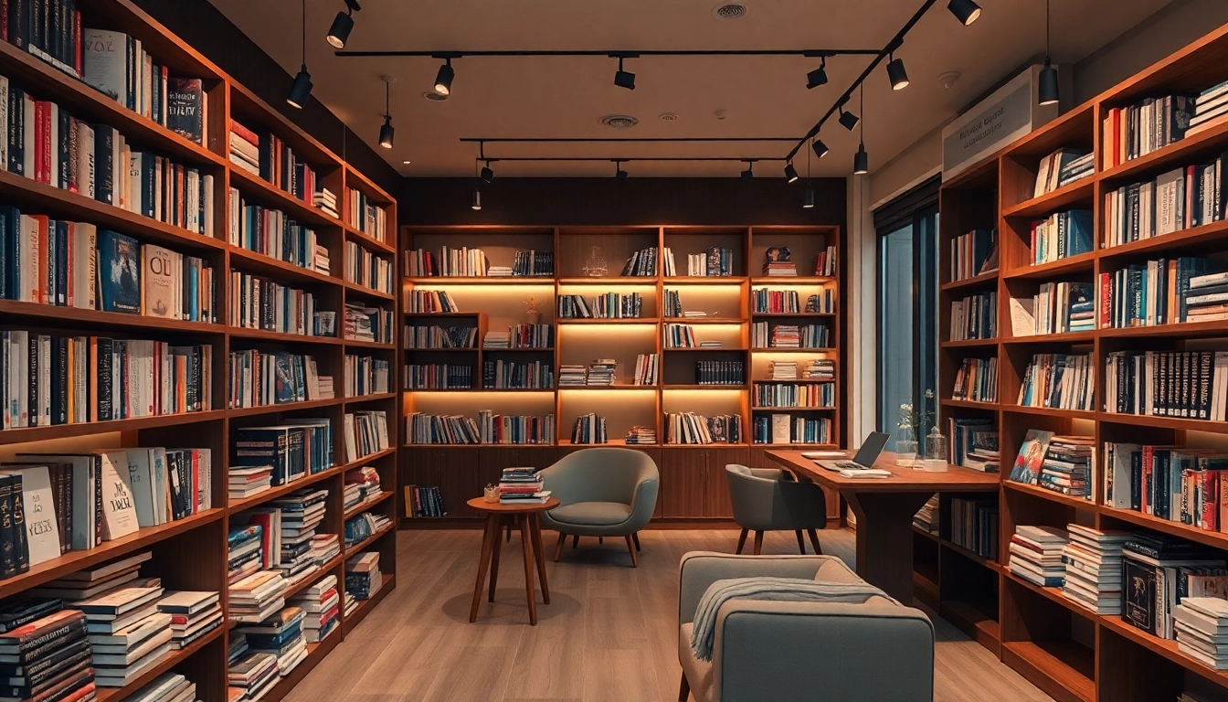 Engaging interior of a bookshop representing Booklab Authority with inviting design elements.
