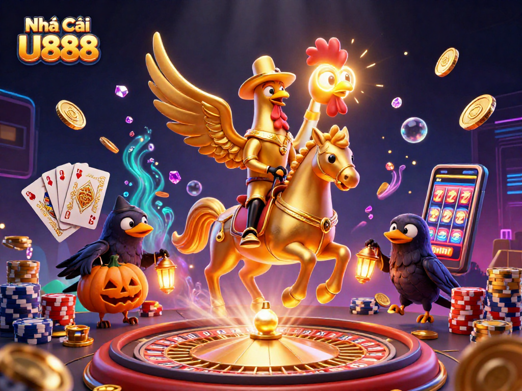 Engage in thrilling gaming experiences at Nhà Cái U888 with golden rooster adventures in a vibrant casino.