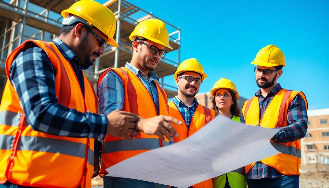 Construction association North Carolina workers collaborating on a project at a construction site.
