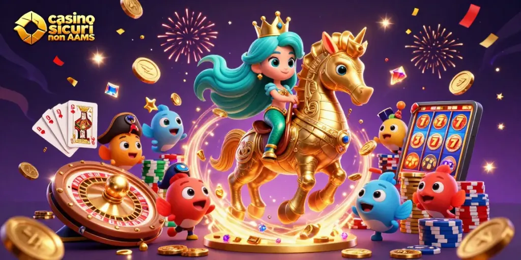 Gioco d'azzardo divertente nei casino sicuri non AAMS con una principessa sirena e pesci pirati.