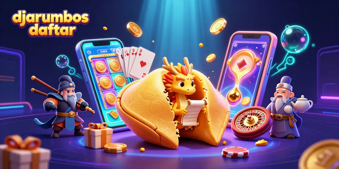 Engage in djarumbos daftar gaming with a vibrant scene of fortune cookies and slot games.