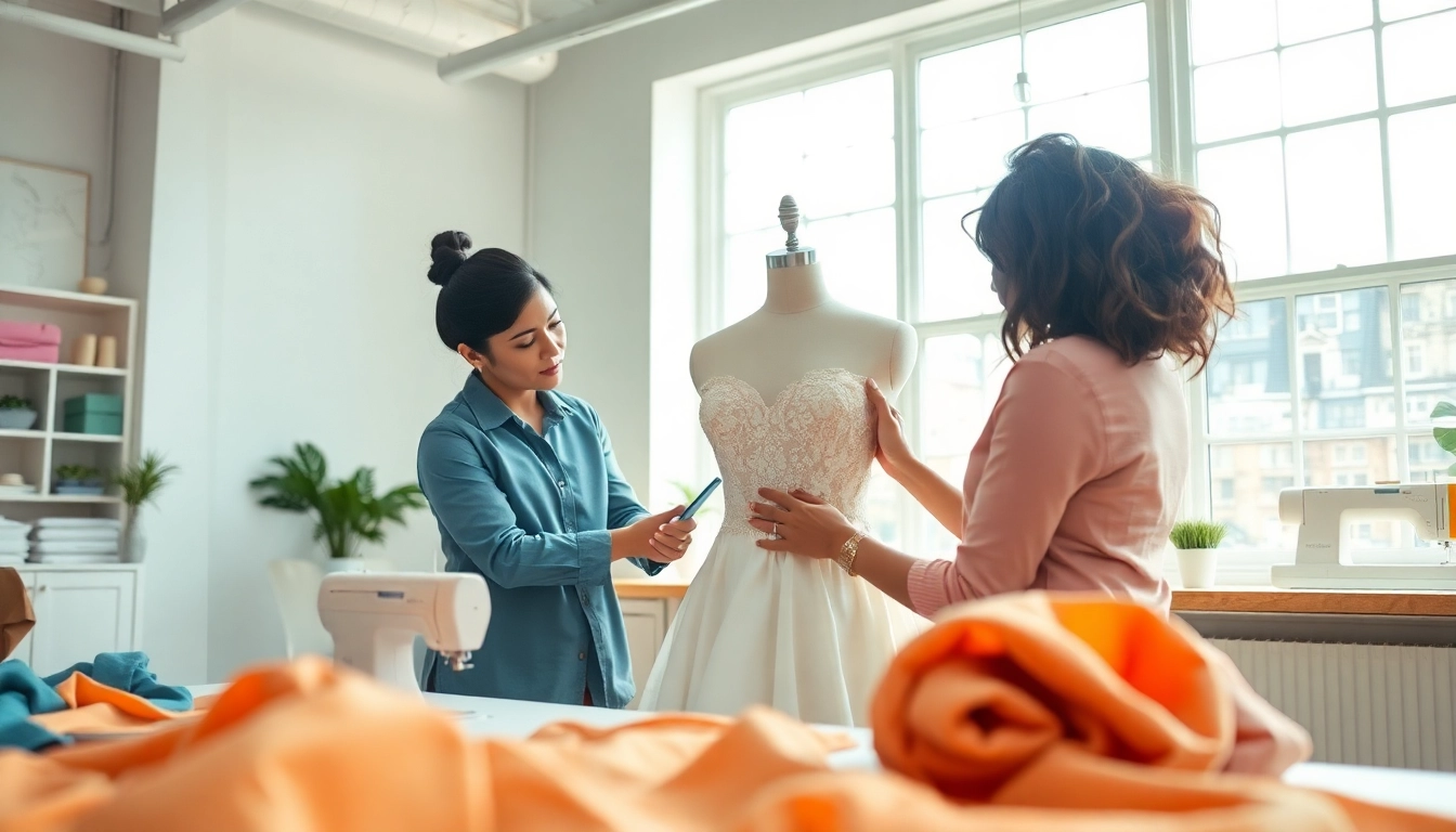 Expert dress alterations Nashville performed by a skilled tailor in a bright sewing studio.